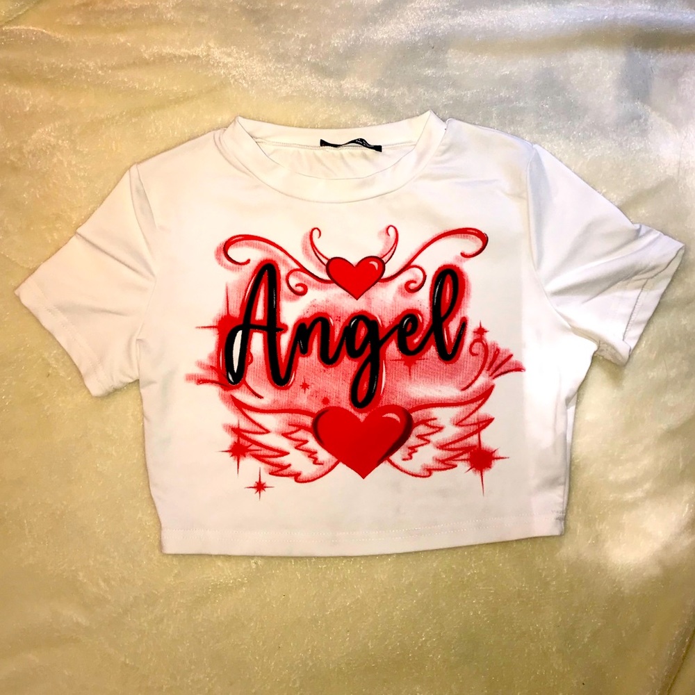 Letter and heart print crop tee